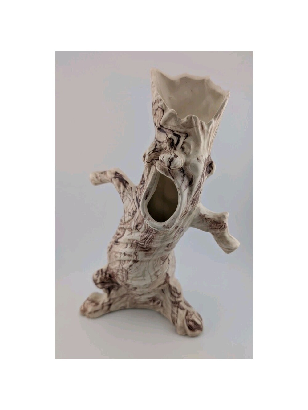 Vintage Ceramic Tree Man Halloween Face Incense Holder Spooky Cream Brown 10"